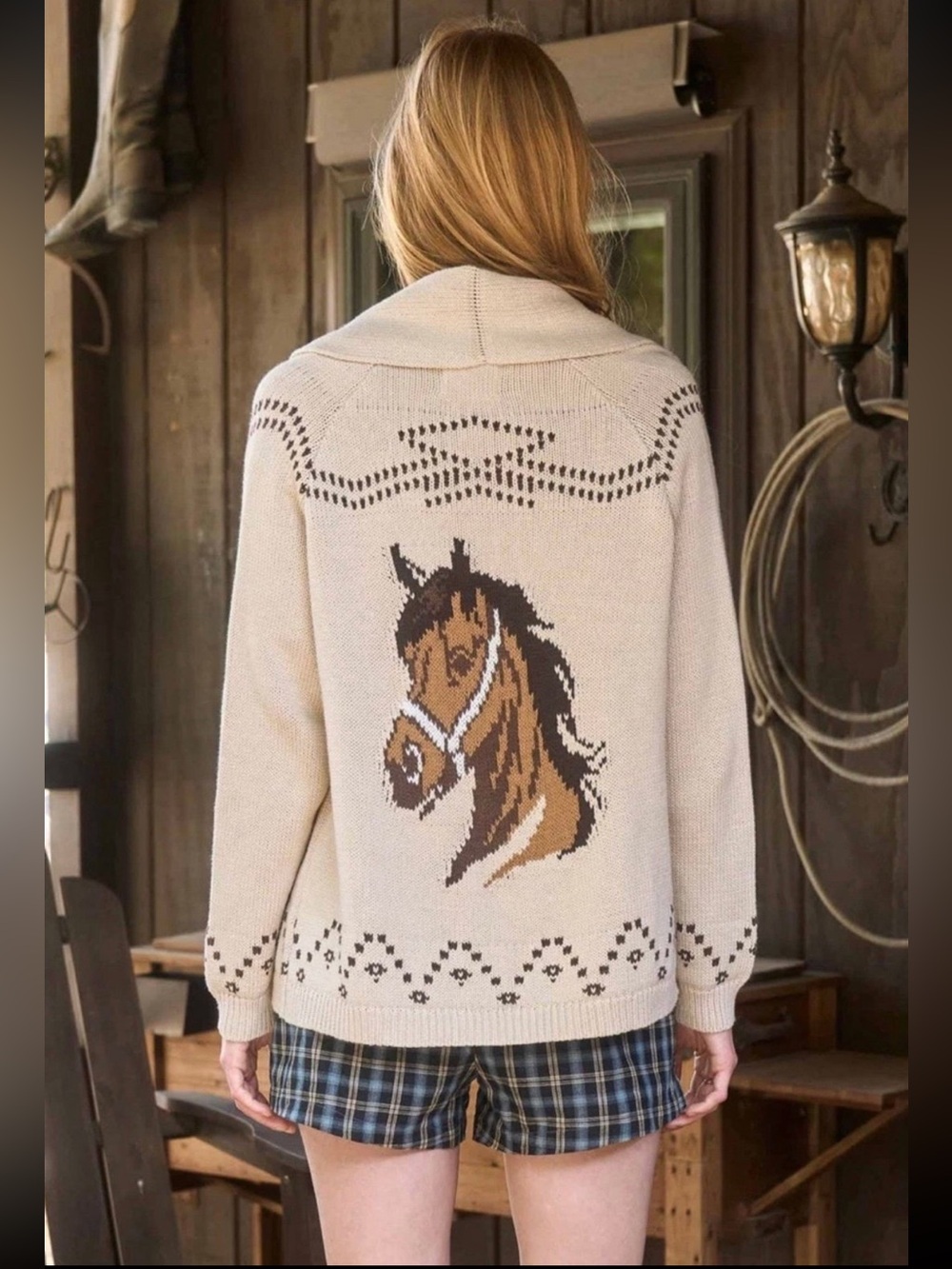 J.o.a | Cream Shawl Collar Knit Sweater Cardigan Sz L